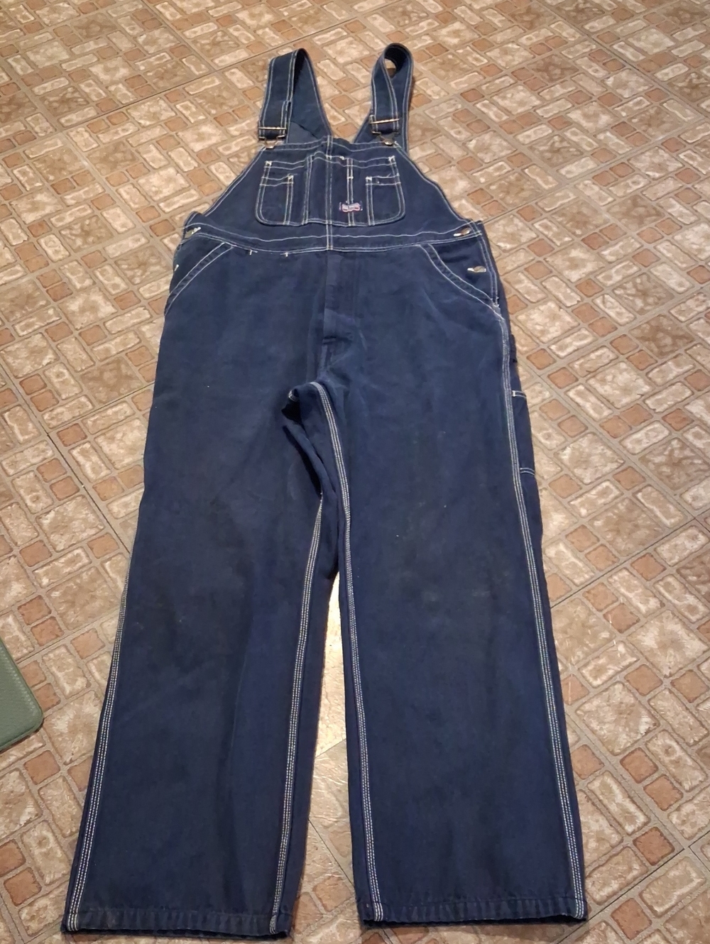 Dark Navy Cotton Overalls with White Stitching